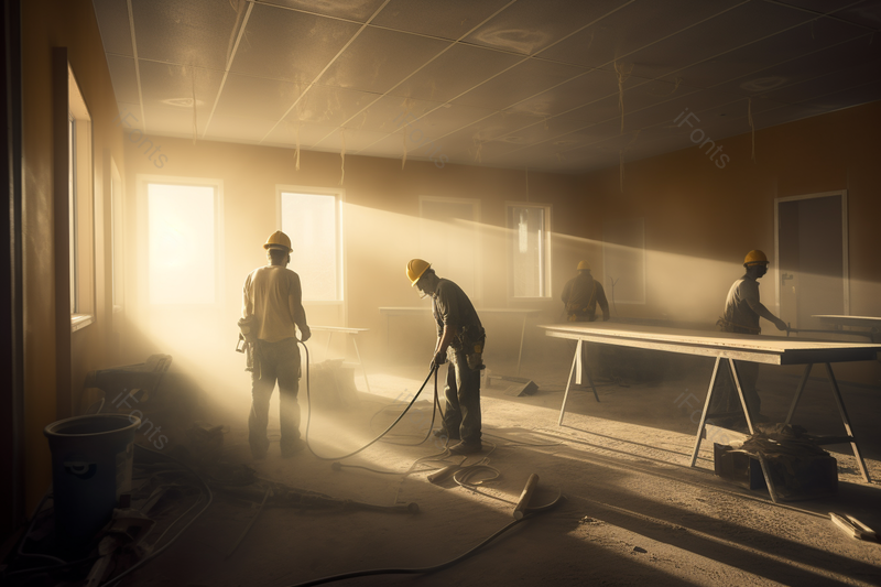 装修工人戴着安全帽拿着工具在房间里上班工作摄影背景,高清,摄影图,摄影图片,图片大全,摄影图免费下载